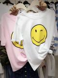 短袖T恤女学生韩国代购夏季新款韩版宽松显瘦笑脸图案印花上衣
