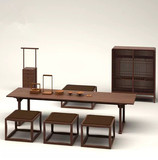 现货新中式老榆木实木茶桌椅组合提盒书柜茶桌方凳禅椅免漆家具