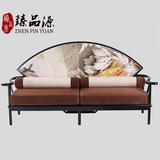 新中式家具 现代简约创意沙发 中式印花沙发 布艺实木沙发椅定制