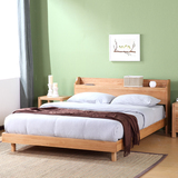 现代简约全纯实木双人床1.5/1.8米白橡木日式卧室家具带电源特价