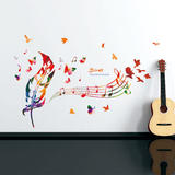 可移除墙贴纸贴画客厅教室创意墙壁装饰彩色羽毛音乐音符五线谱