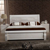 全实木白色1.8榆木床储物高箱气压双人床1.5现代简约卧室家具婚床
