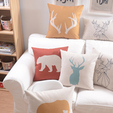 集趣良品熊和鹿棉麻抱枕 简约腰垫沙发办公室座椅靠垫含芯