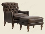 美式沙发老虎椅 卧室椅 出口 单人椅单人沙发欧式皮艺沙发带脚凳