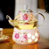 陶瓷玻璃花茶壶加热茶具水果茶壶滤泡耐热下午茶杯茶具送蜡烛包邮