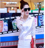 短袖真丝白衬衫女春夏款韩版女士修身职业装打底衫长袖蕾丝袖上衣