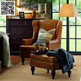 简约美式真皮单人沙发老虎椅欧式复古单人休闲椅咖啡椅书椅可定制