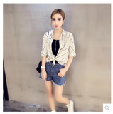 2016韩版夏季新款宽松显瘦格子衬衫女学生短款半袖上衣衬衣女装潮
