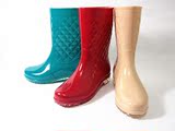 上海双钱 时尚半透明平跟中筒雨鞋 女 雨靴 超软纯色格子防滑水鞋