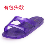 韩国女士款时尚软底塑料透明水晶果冻夏季居家一字凉拖鞋凉鞋包头