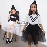 2016韩版夏季新款童装女童假两件网纱半身裙中大儿童蓬蓬公主短裙