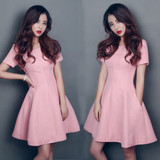 夏装新款韩版女装甜美公主气质名媛粉色收腰显瘦大摆蓬蓬裙连衣裙