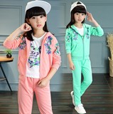 童装女童春装2016新款儿童卫衣三件套中国风女大童运动春秋季套装