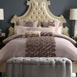 IU欧式高档四件套多件套床上用口纯色玫瑰土豪金床品酒店样板房间