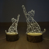 北欧实木榉木小夜灯 3D动物造型台灯 招财猫咪水晶灯送女友礼物
