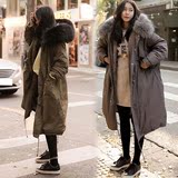 韩国棉衣女2016冬季新款纯色宽松大码加厚过膝长款大毛领学生外套