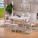 欧式韩式田园白色烤漆简约实木大小户型长方形条形饭桌餐桌椅组合