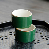 创意墨绿色陶瓷酱料碟子镀金边调味碟调料碟蘸料碟醋碟子