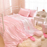 波点公主床品韩国可爱粉色宿舍单人床儿童床上用品三/四件套纯棉