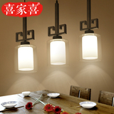 新中式吊灯现代简约餐厅灯单头吊灯三头吧台灯铁艺灯具玻璃灯罩