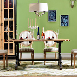 美式餐桌椅组合新古典实木圆桌餐厅法式橡木餐台仿古复古做旧
