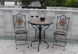 欧式马赛克折叠创意小圆桌铁艺户外阳台休闲庭院桌椅组合三件套装