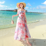 2016夏季波西米亚雪纺连衣裙中长款吊带沙滩裙海边度假显瘦长裙仙