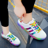 夏季彩虹鞋带板鞋女透气网面低帮糖果色学生三条杠运动鞋女韩版潮