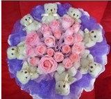 21朵粉玫瑰小熊送全国同城速递宁波鲜花店上海北京厦门福州漳州泉