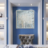手绘风景画美式乡村客厅玄关现代装饰画抽象壁画白桦树林竖版挂画