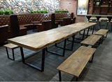 复古做旧工业风实木自然边餐桌椅铁艺餐厅饭桌时尚大气办公桌长桌