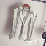 MISYO 2016夏季新款女装韩版无袖条纹衬衫马甲棉麻上衣薄外套