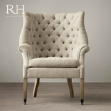 RH 法式乡村拉扣休闲椅 实木单人休闲椅 美式实木单人沙发