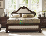 新古典床欧式实木 新婚床橡木雕花床法式复古做旧 实木双人软包床