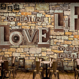 个性3D字母石头墙大型壁画咖啡厅餐厅酒吧墙纸休闲吧书吧背景壁纸