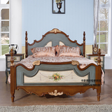 床 实木 美式乡村复古彩绘1.51.8米实木双人床简约欧式法式仿古床