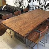 美式乡村复古铁艺实木餐桌 纯实木餐桌椅组合餐台饭桌实木办公桌