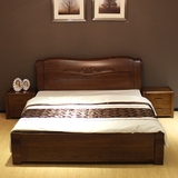 全实木床厚重款1.8米 1.5双人床 榆木家具高箱床现代中式卧室包邮