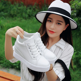 小白鞋女系带韩版松糕底内增高鞋夏季简约一脚蹬厚底休闲运动单鞋