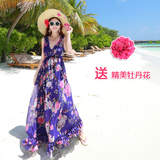 韩版夏雪纺甜美波西米亚长裙海滩裙沙滩裙中长款显瘦海边度假裙仙