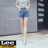 Lee正品代购夏新款牛仔短裤女高腰宽松修身显瘦简约卷边时尚热裤