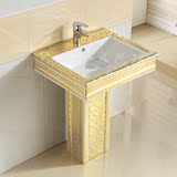 欧式陶瓷台上盆金色立柱盆卫生间拖把池置物架彩色洗脸盆洗手盆