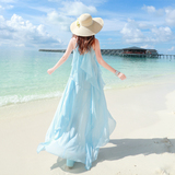 背心裙沙滩裙海边仙女气质飘逸显瘦雪纺大裙摆前短后长连衣裙长裙