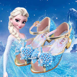 女童凉鞋高跟2016新款夏季冰雪奇缘公主韩版学生鱼嘴水晶儿童凉鞋