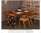 美式铁艺工业风做旧咖啡厅餐桌会议桌复古酒吧桌椅休闲吧桌椅组合