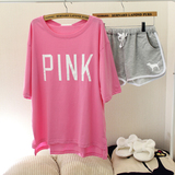 韩国睡衣夏季短袖短裤针织棉运动套装 宽松大T恤热裤pink家居服女