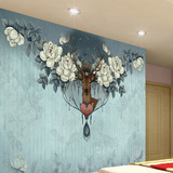创意鹿头墙纸艺术美式复古壁纸电视墙卧室床头大型无缝一整张壁画