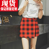 张大奕 假装自己是一条裙子的红黑格短裤 2016格子半身裙夏短裙女