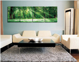绿色森林现代装饰画客厅风景画客厅四联无框画卧室挂画壁画水晶画