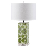 美式方形水晶台灯新中式绿色网格条纹陶瓷台灯样板房卧室床头客厅